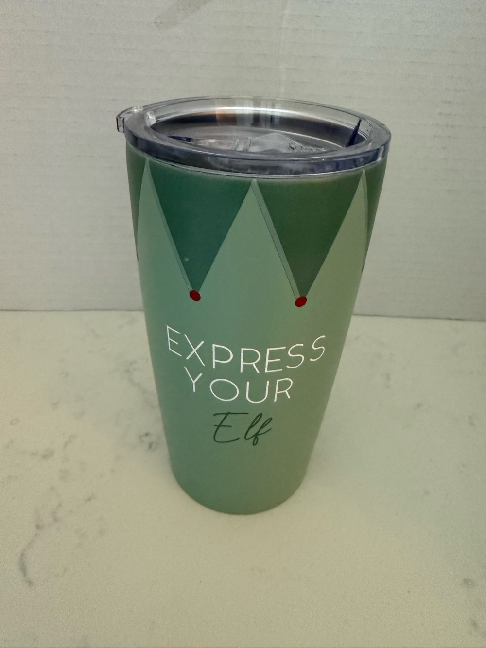 Green "Express Your Elf" Holiday Tumbler Never Used